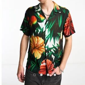 The Hundreds Tropical Toucan Hibiscus Short Sleeve Aloha Button Shirt Sz 2XL